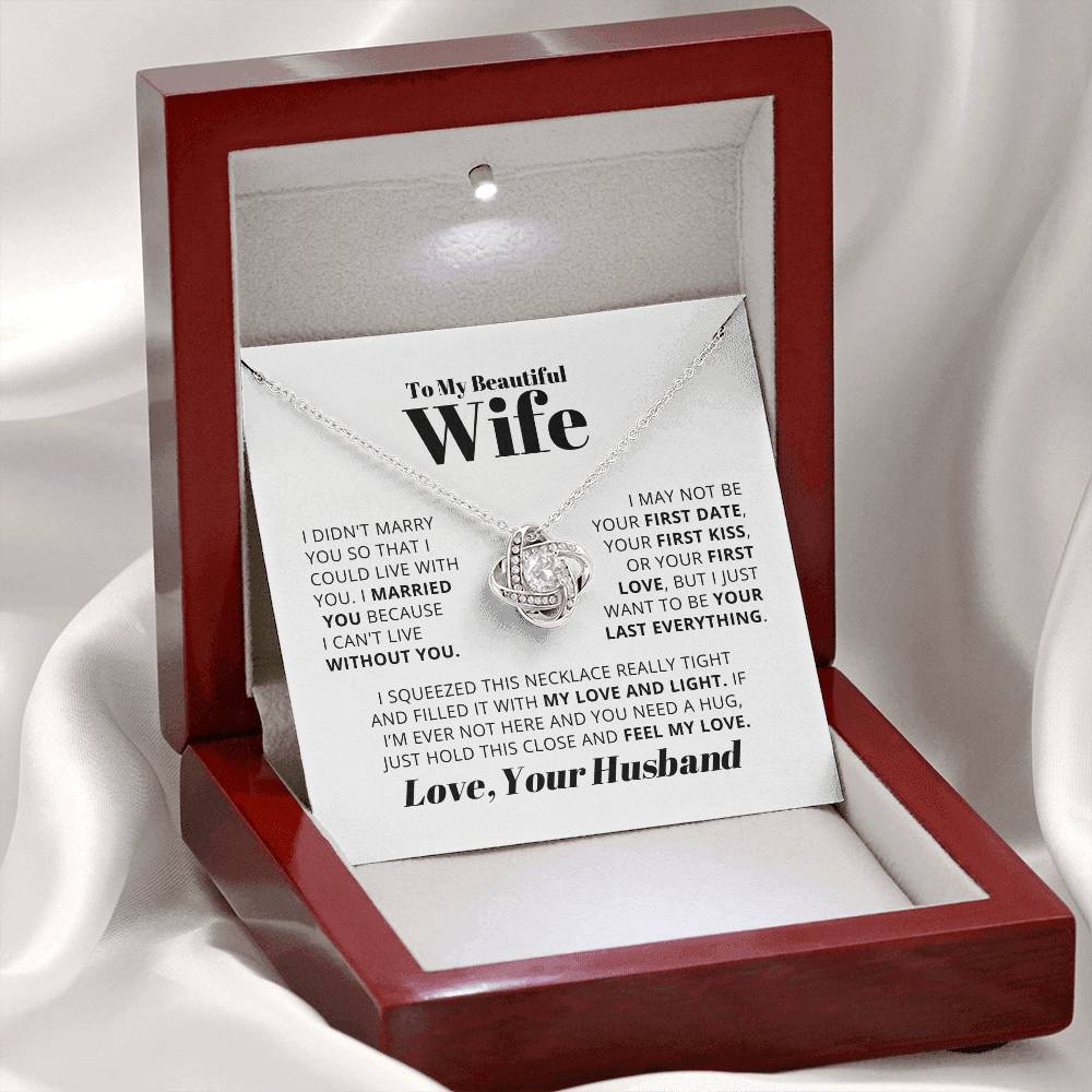 For My Beautiful Wife – "You Complete My World" – Love Knot Necklace