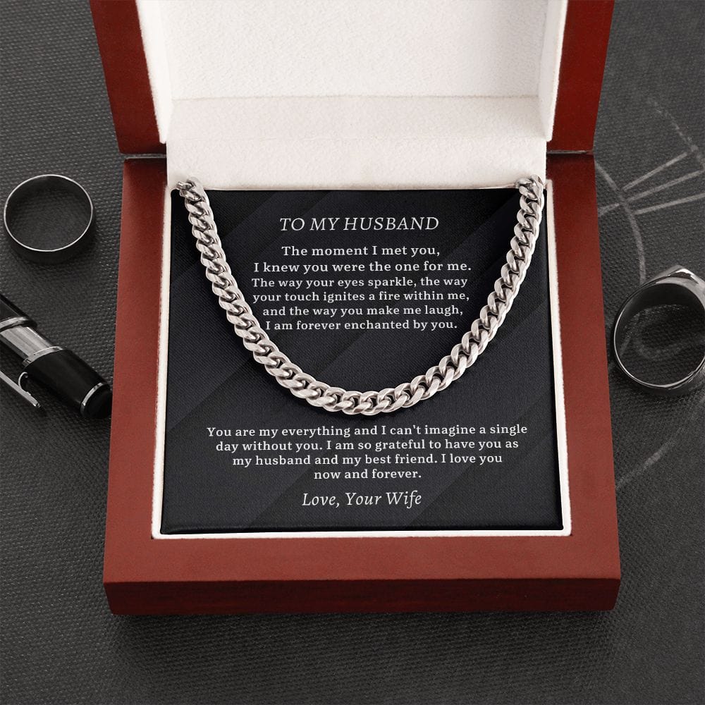 To My Husband Cuban Chain Necklace, Husband Anniversary Gift