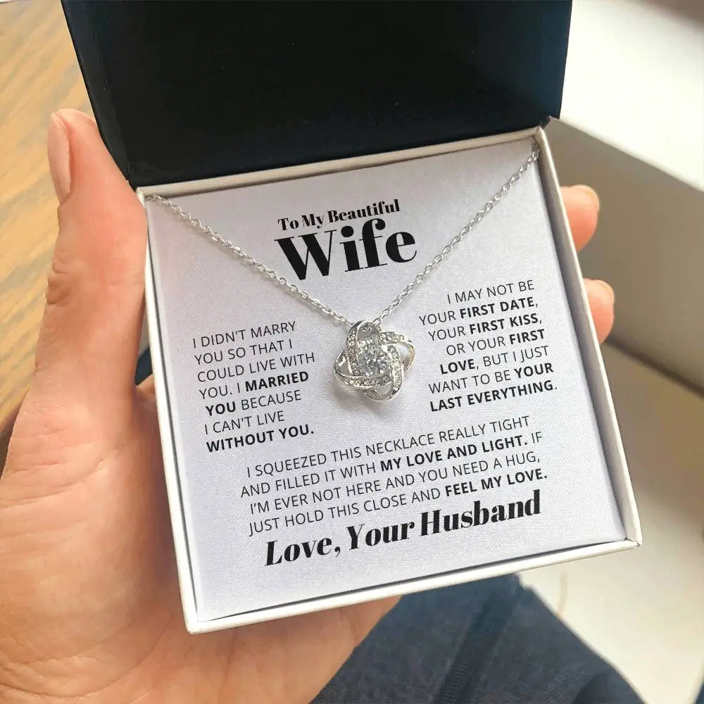 For My Beautiful Wife – "You Complete My World" – Love Knot Necklace