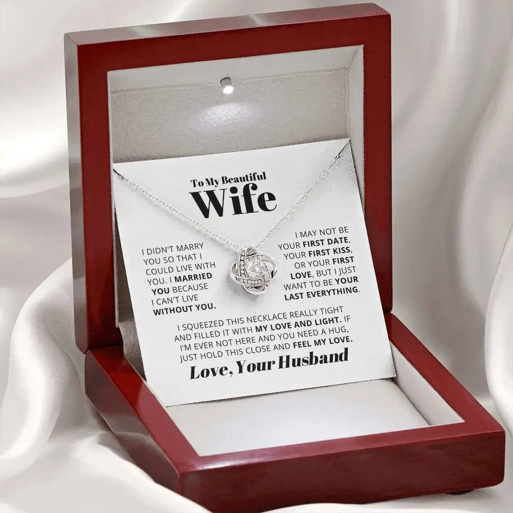 For My Beautiful Wife – "You Complete My World" – Love Knot Necklace